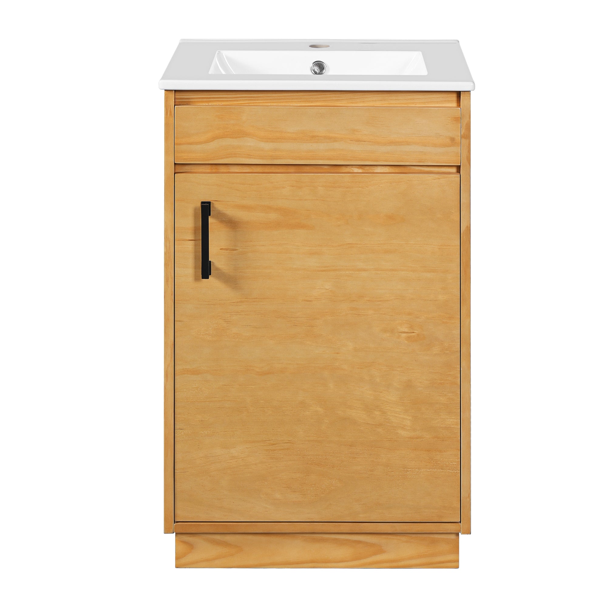 VanityFus 20.3-in Natural Wood Single Sink Bathroom Vanity with Ceramic Top Undermount 1 Soft-Closing Door Adjustable Shelves